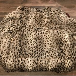 Snow leopard print rabbit fur hooded coat L